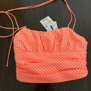 Zara neon orange gingham tie crop top